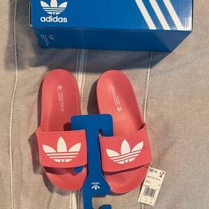 Adidas Pink Coral Slides with White Logo